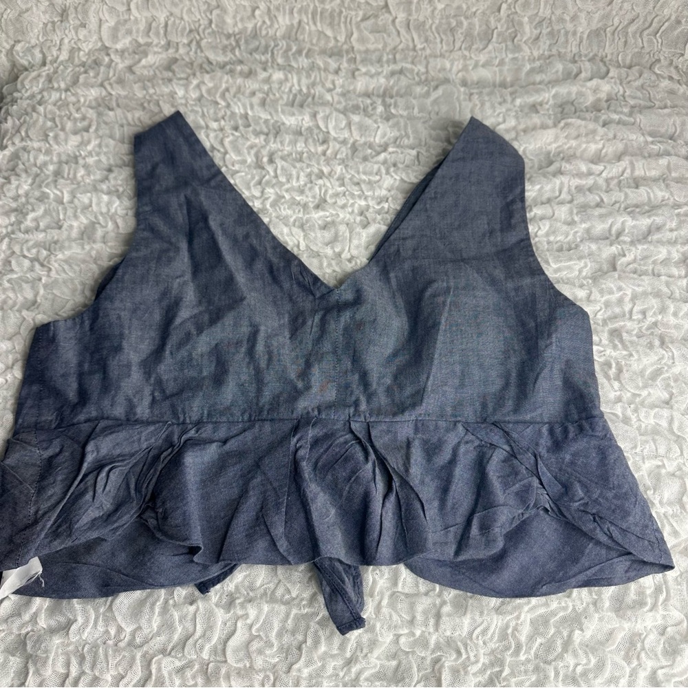 Chambray Ruffle Crop Top by Thakoon Size 10 - Picture 12 of 15